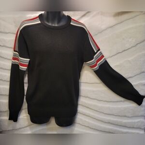 VTG Meister Sweater Mens Large Black Pullover Wool Blend Stripes Snow Ski 80s